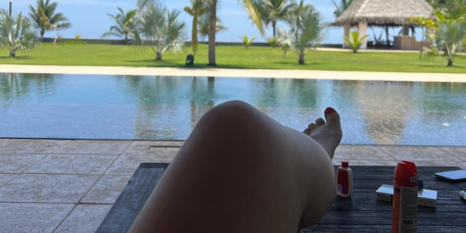 Clientes felices en la playa